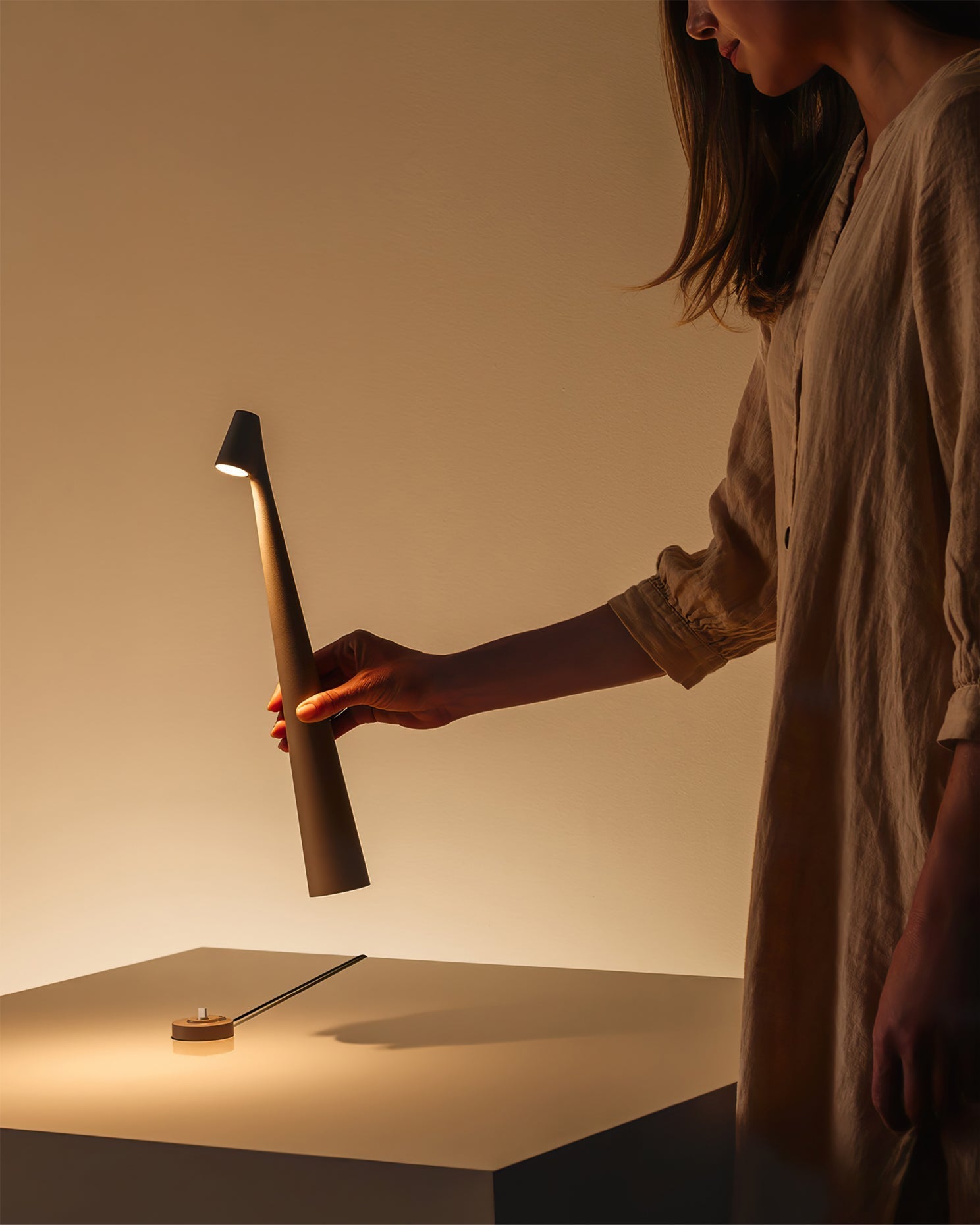 Modern Minimalist Metal Table Lamp With Built In Battery