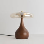 Glass Dome Table Lamp with Walnut Wood Teardrop Base and Brass Accent