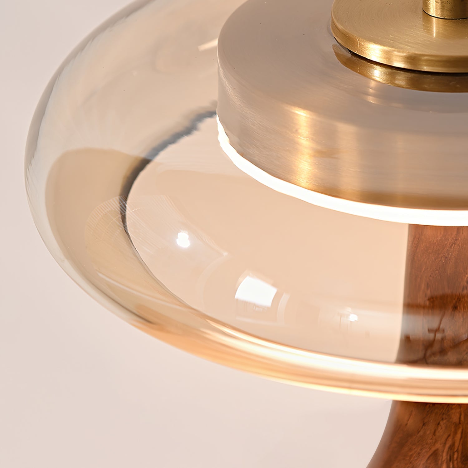 Glass Dome Table Lamp with Walnut Wood Teardrop Base and Brass Accent
