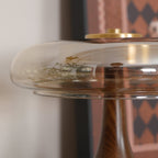 Glass Dome Table Lamp with Walnut Wood Teardrop Base and Brass Accent