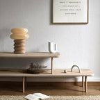 Cream Glass Mushroom Table Lamp with Donut Ash Wood Base